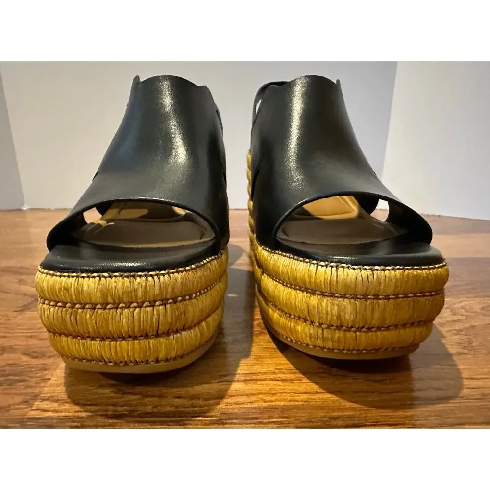 Franco Sarto Tamryn Leather Platform Sandals Black Size 9.5M NWT Modern Style